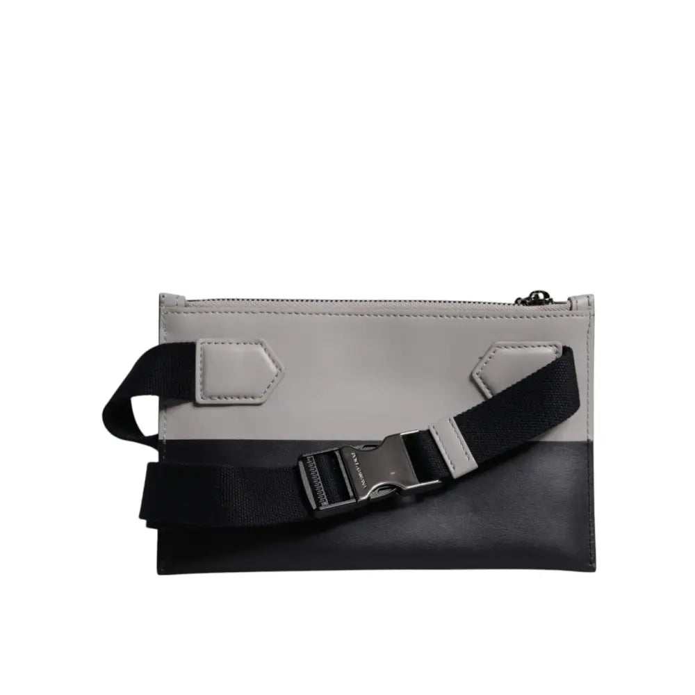 Dolce & Gabbana Black White Leather Logo Embossed Crossbody Bag