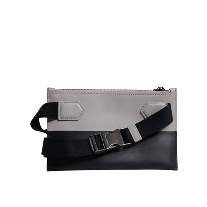 Dolce & Gabbana Black White Leather Logo Embossed Crossbody Bag