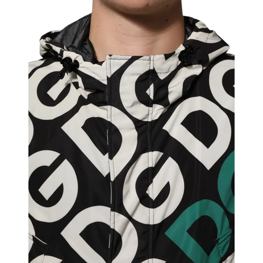 Dolce & Gabbana gabbana black white logo hooded jakke med print