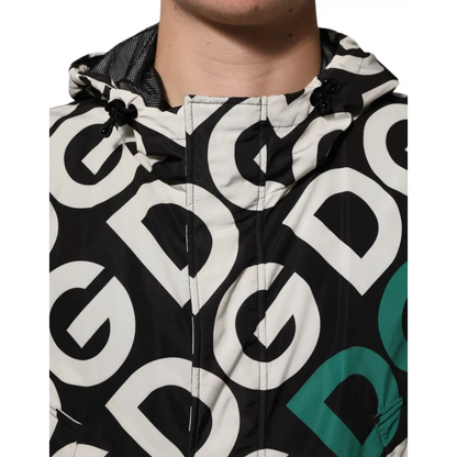 Dolce & Gabbana gabbana black white logo hooded jakke med print
