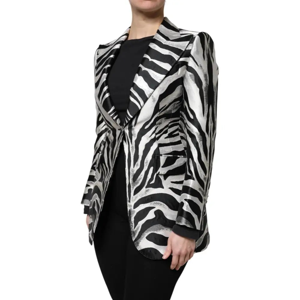 Dolce & Gabbana Black White Polyester Women Blazer Jacket