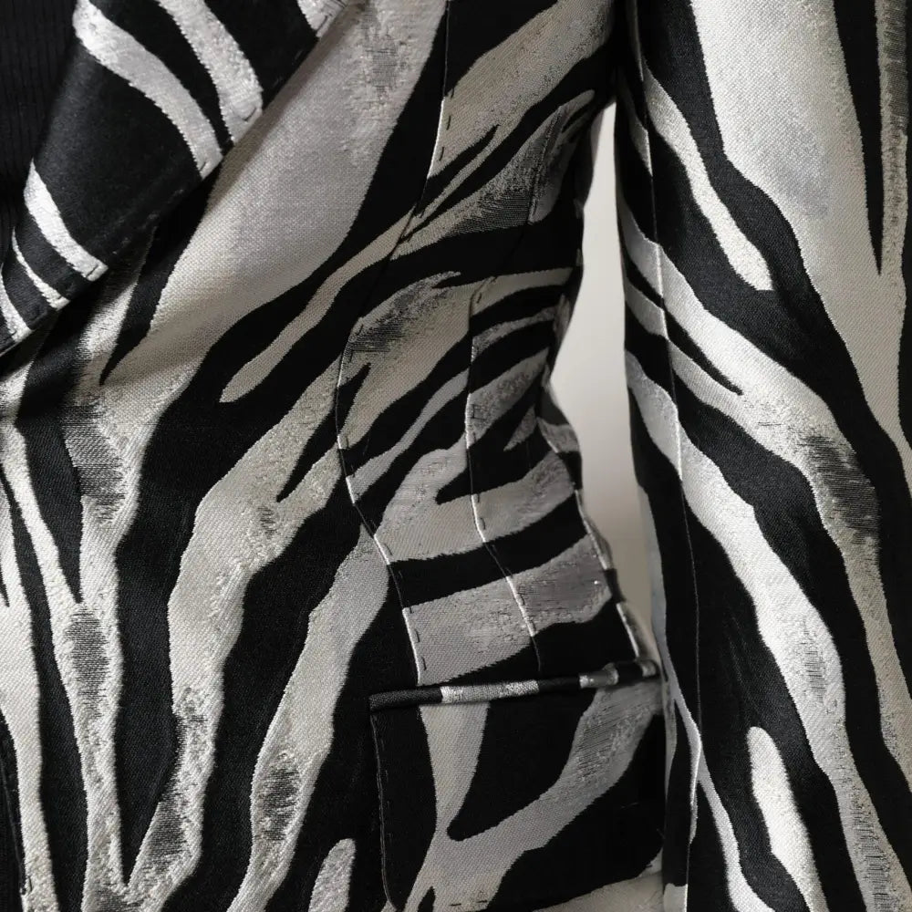 Dolce & Gabbana Black White Polyester Women Blazer Jacket