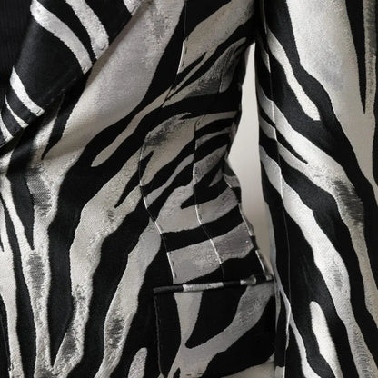 Dolce & Gabbana Black White Polyester Women Blazer Jacket