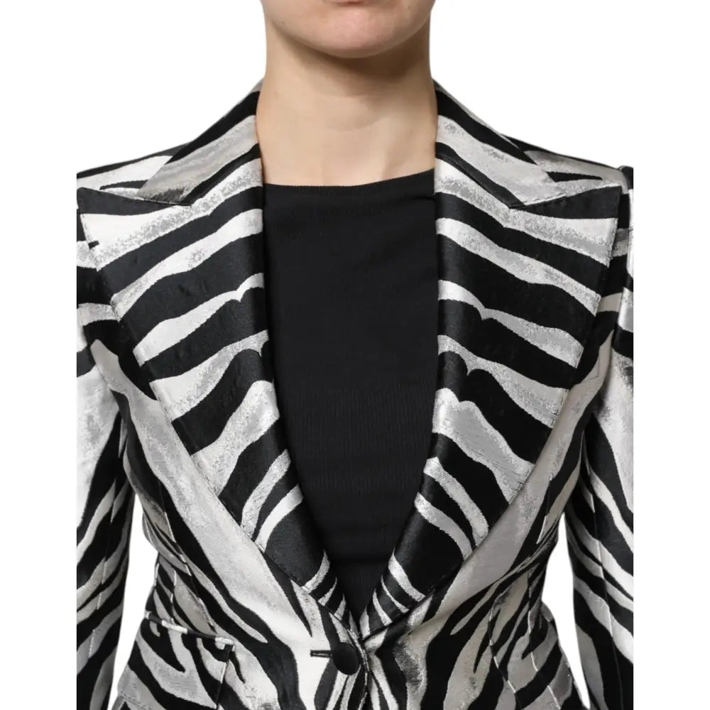 Dolce & Gabbana Black White Polyester Women Blazer Jacket