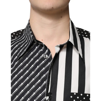 Dolce & Gabbana Black White Striped Button Down Casual Shirt