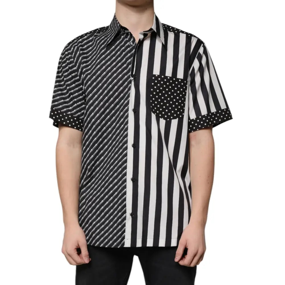 Dolce & Gabbana Black White Striped Button Down Casual Shirt