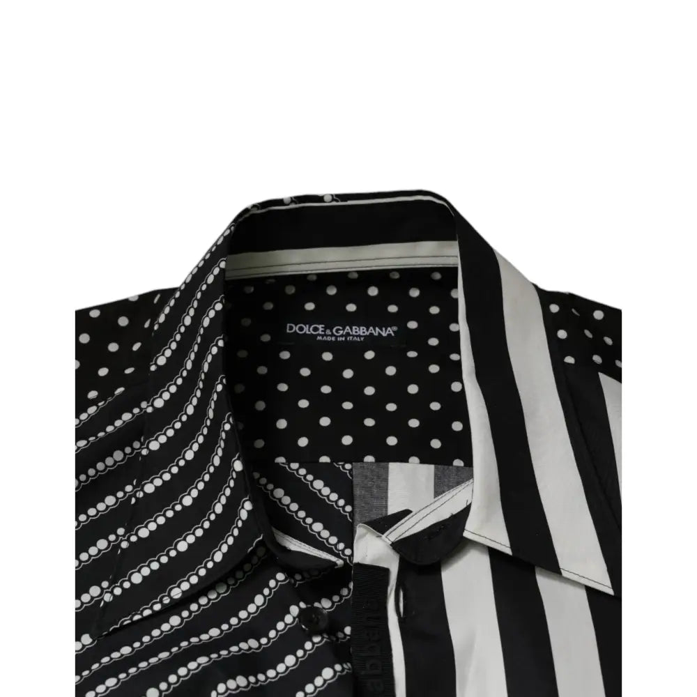 Dolce & Gabbana Black White Striped Button Down Casual Shirt
