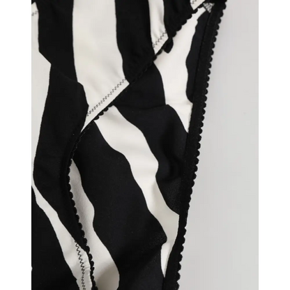 Dolce & Gabbana black white zebra print slip briefs with striped scalloped edge