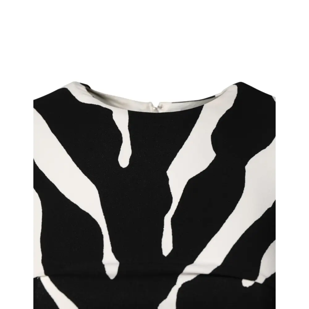 Dolce & Gabbana Black White Zebra Viscose Sheath Midi Dress