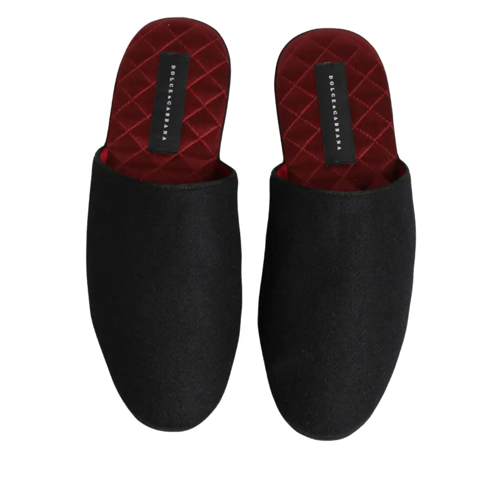Dolce & Gabbana sorte velour mules med rød quiltet indersål, outlet mærkevarer 100% originale brands