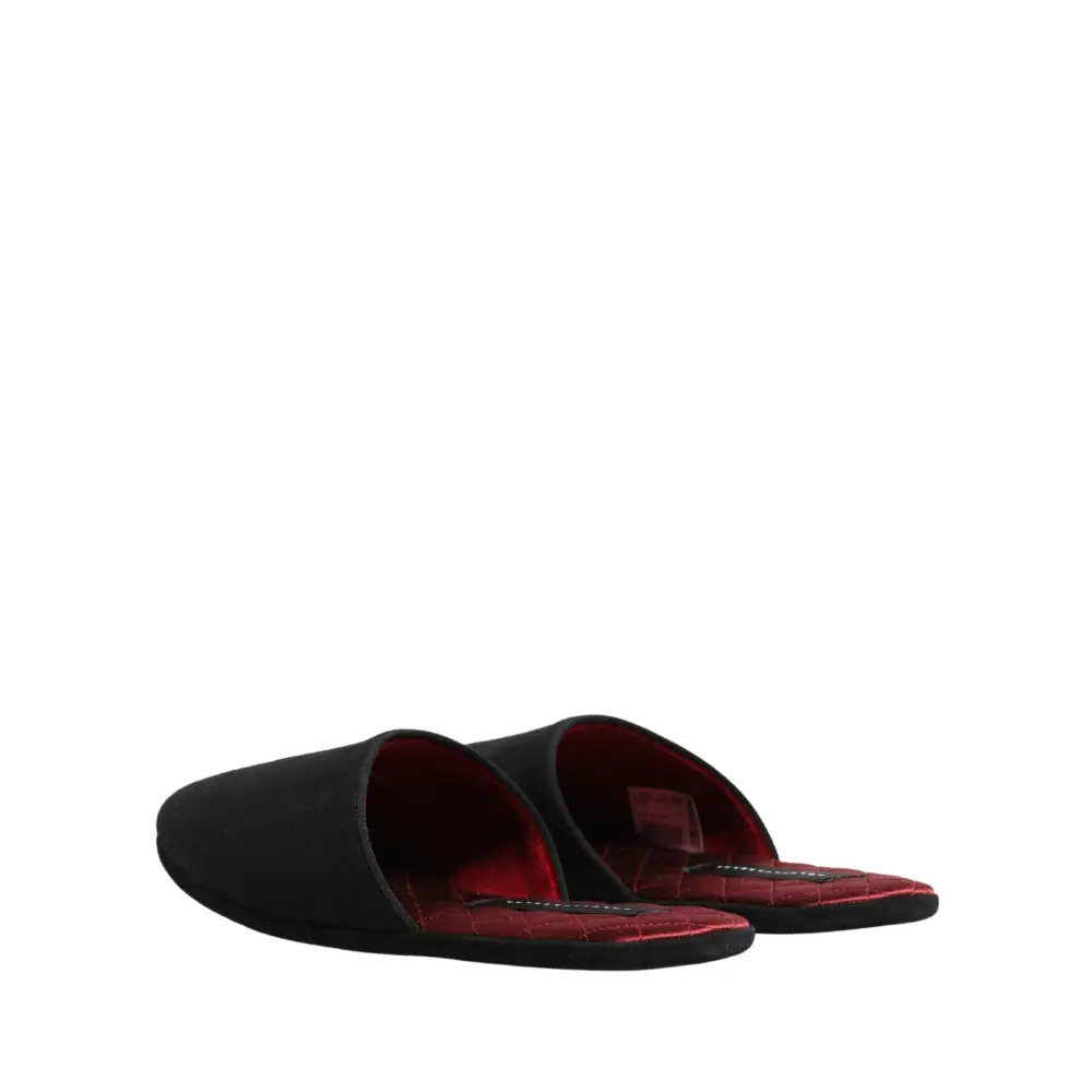 Dolce & Gabbana sorte uld-cashmere slippers med rød quiltet inderside, outlet mærkevarer