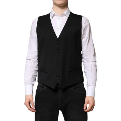 Dolce & Gabbana Black Wool Dress Formal Men Waistcoat Vest