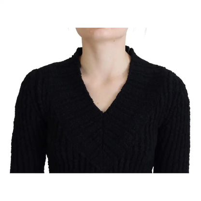 Dolce & Gabbana Black Wool Knitted Sheath Sweater Dress