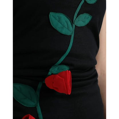 Sort stropløse kjole fra Dolce & Gabbana med rød rose-applikation