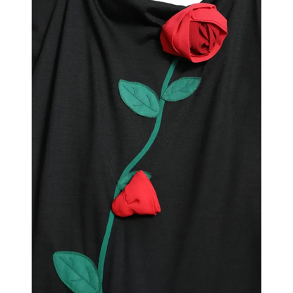 Dolce & Gabbana stropløse kjole i sort uld med rød rose-applikation