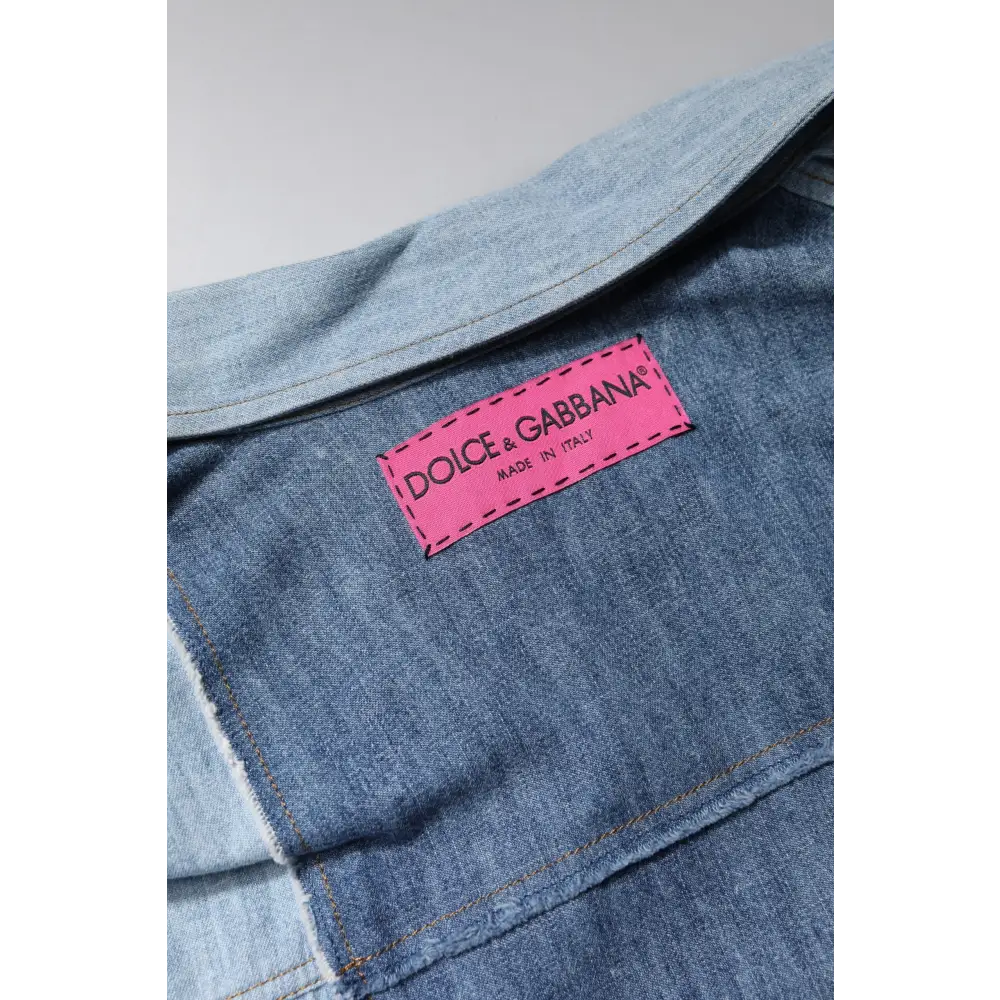 Dolce & Gabbana Blue Cotton Button Up Collared Long Sleeve Top - Skjorte