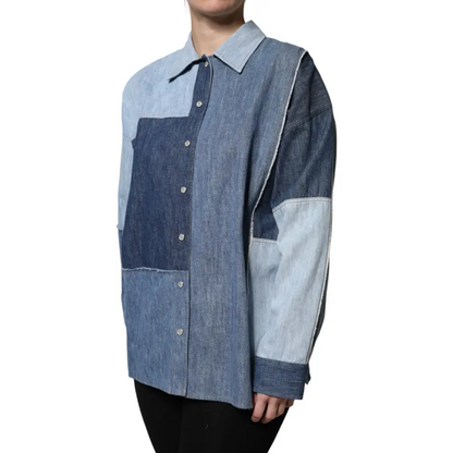 Dolce & Gabbana Blue Cotton Button Up Collared Long Sleeve Top - Skjorte