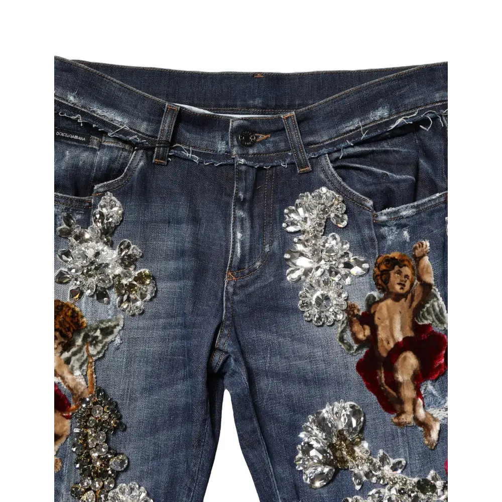 Dolce & Gabbana blue cotton rhinestone embellish denim jeans with cherubs