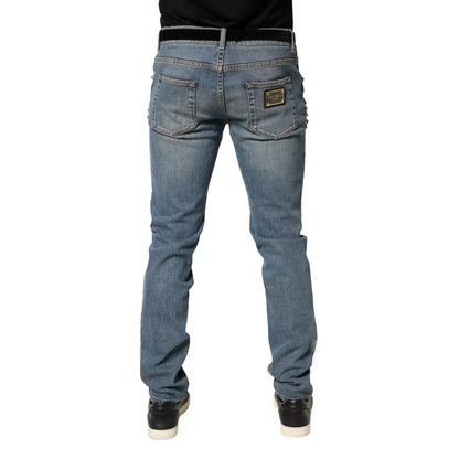 Dolce & Gabbana blue embellished loose cotton denim jeans with black belt