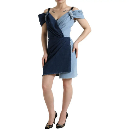 Dolce & Gabbana Blue Patchwork Two Tone Denim Mini Dress