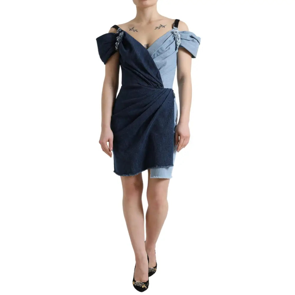 Dolce & Gabbana Blue Patchwork Two Tone Denim Mini Dress
