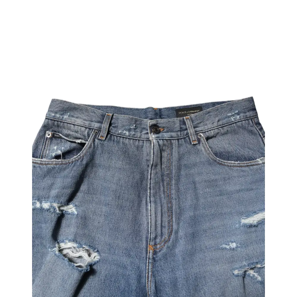 Dolce & Gabbana blå revnede bomuld logo denim jeans
