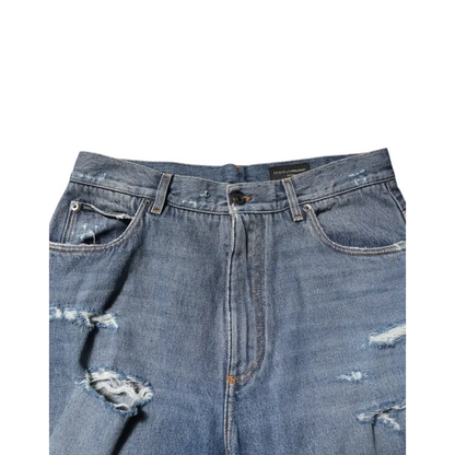 Dolce & Gabbana blå revnede bomuld logo denim jeans