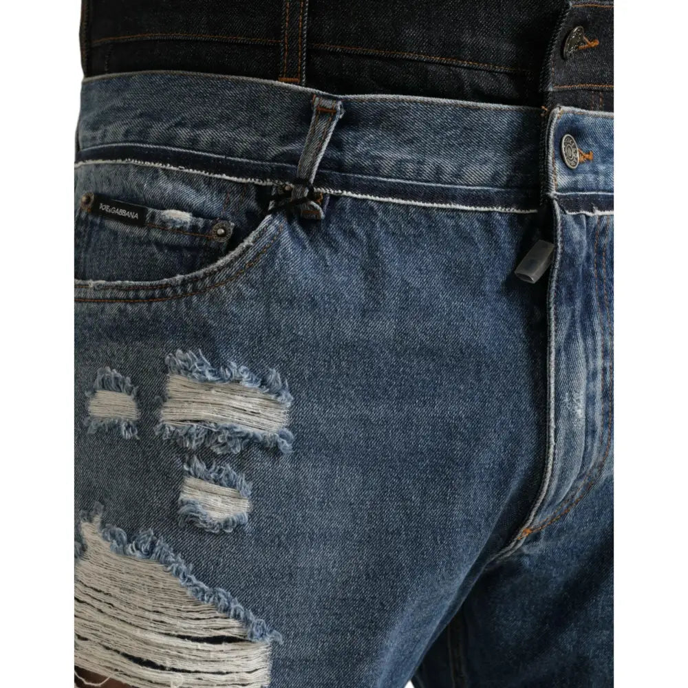 Dolce & Gabbana Blue Tattered Cotton Men Denim Jeans