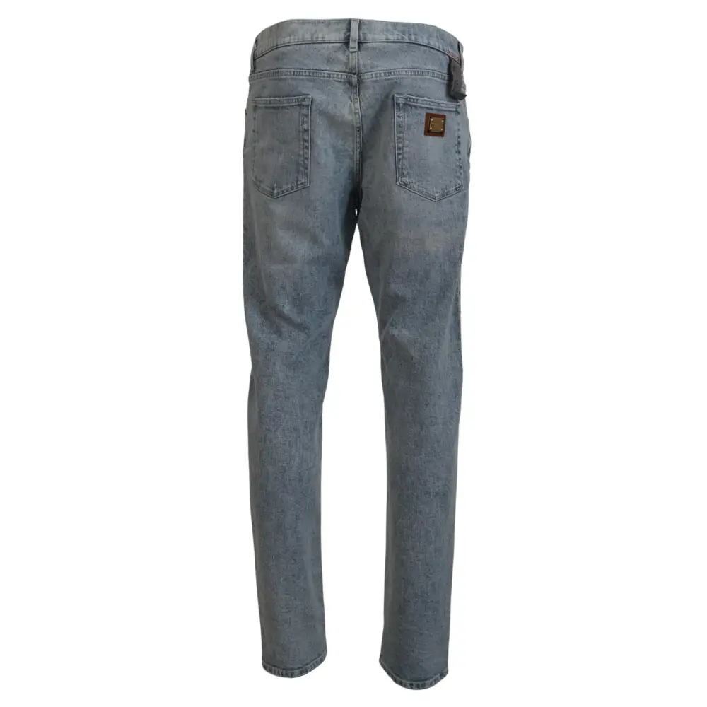 Dolce & Gabbana blue wash slim fit jeans med lyse vask og læderpatch