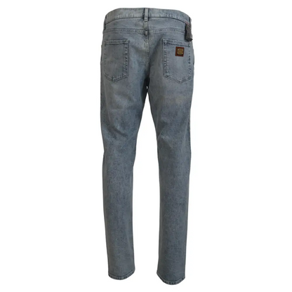 Dolce & Gabbana blue wash slim fit jeans med lyse vask og læderpatch