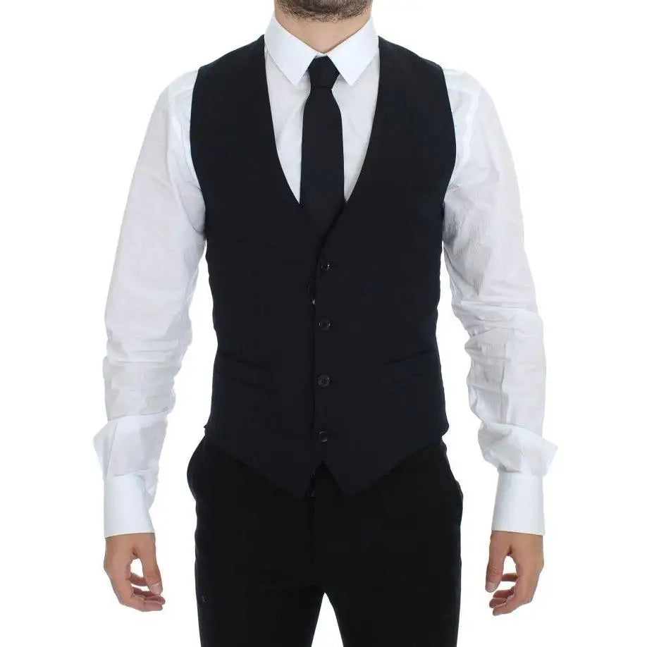 Dolce & Gabbana Blue Wool Formal Dress Vest Gilet