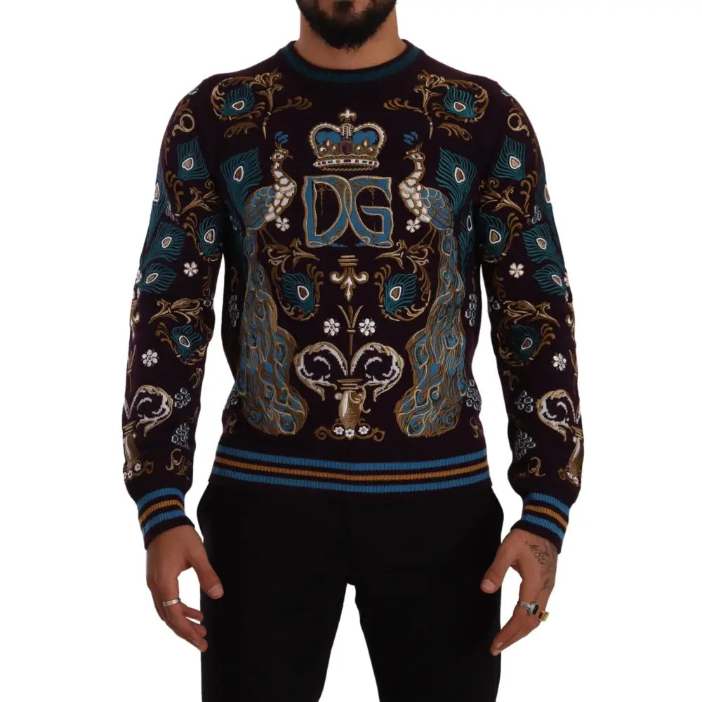 Dolce & Gabbana Bordeaux Cashmere DG Crown Embroidered Sweater