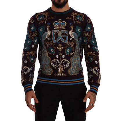 Dolce & Gabbana Bordeaux Cashmere DG Crown Embroidered Sweater
