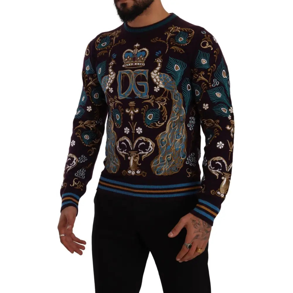 Dolce & Gabbana Bordeaux Cashmere DG Crown Embroidered Sweater