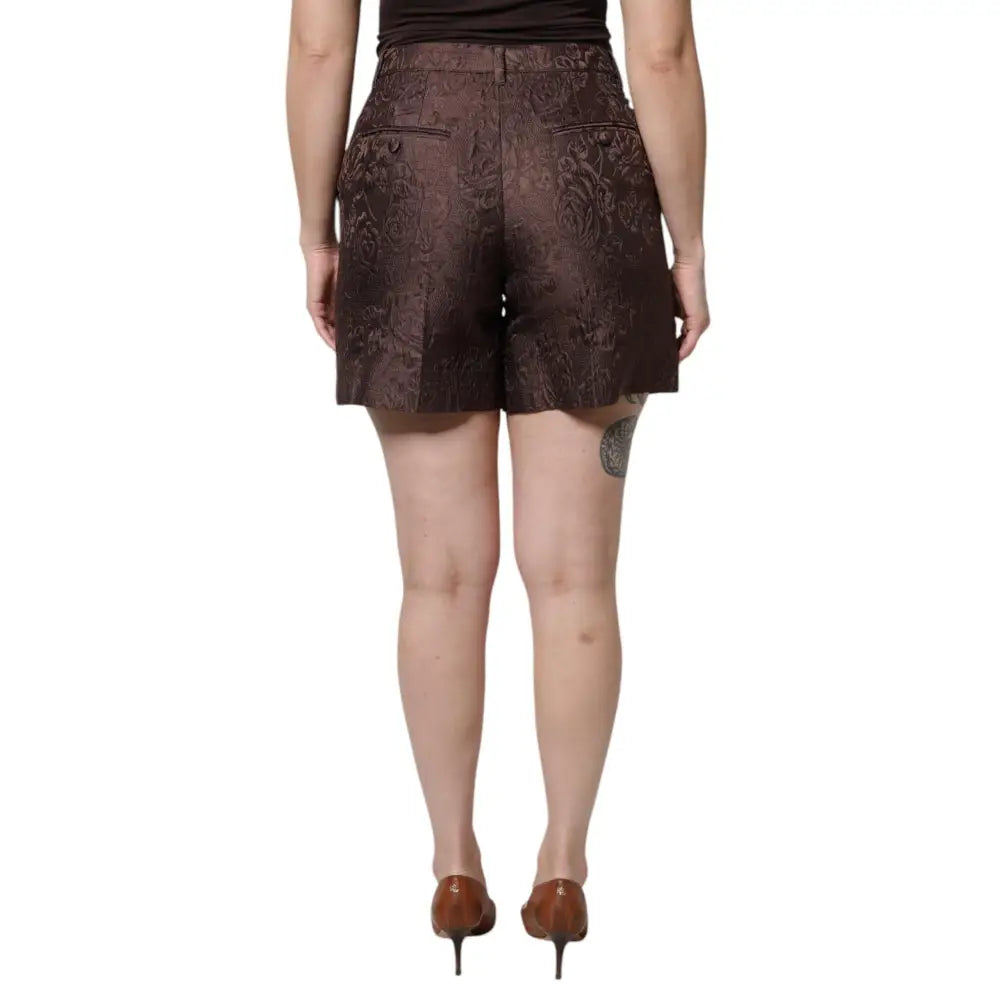 Dolce & Gabbana Brown Floral Brocade Mid Waist Mini Short