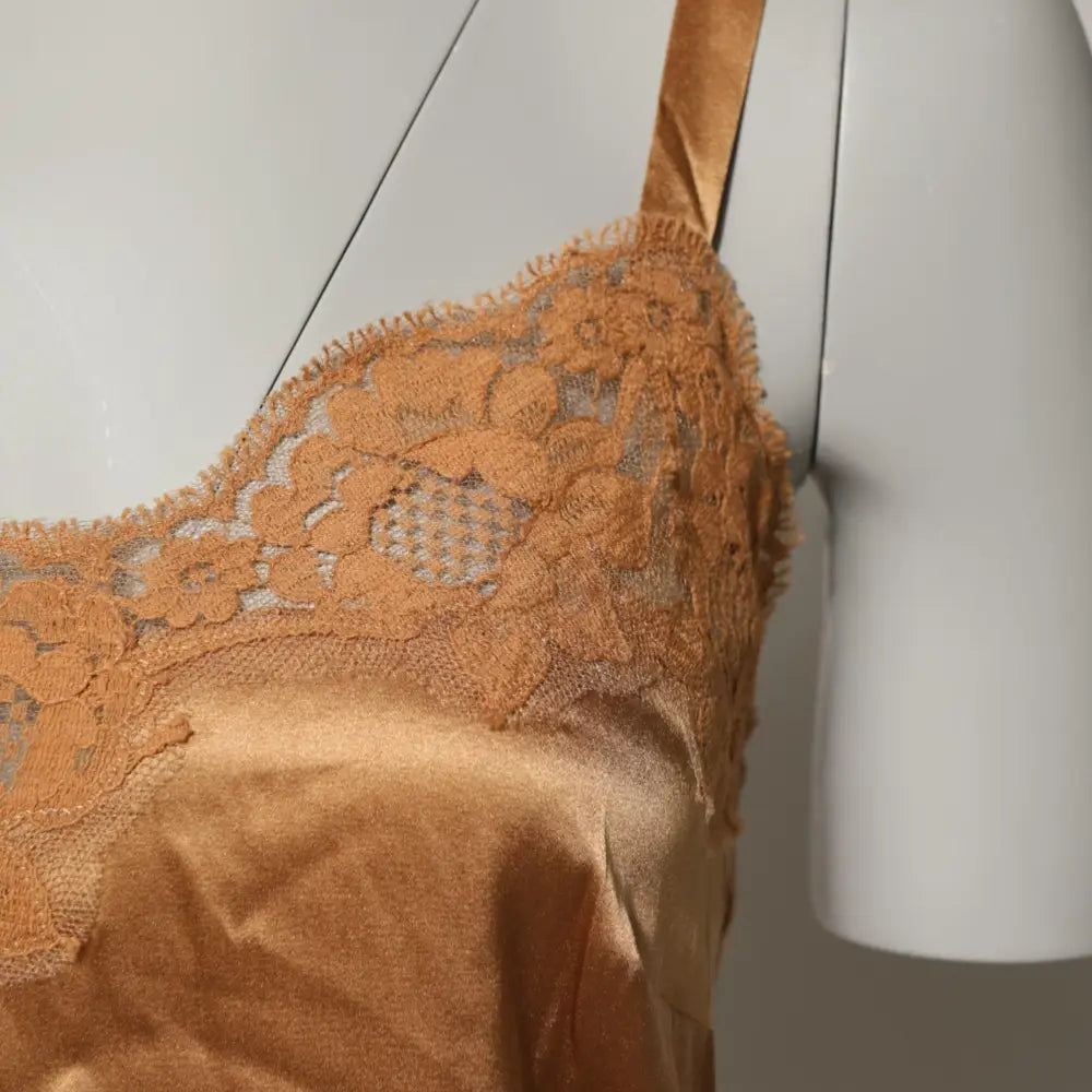 Dolce & Gabbana Brown Floral Lace Silk Satin Tank Lingerie Underwear