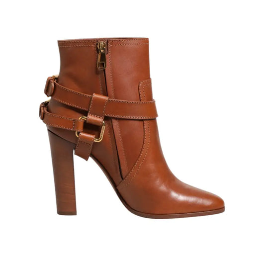 Dolce & Gabbana Brown Leather DG Logo Buckle Ankle Boots Shoes