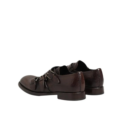 Dolce & Gabbana Brown Leather Monk Strap Formal Derby Shoes