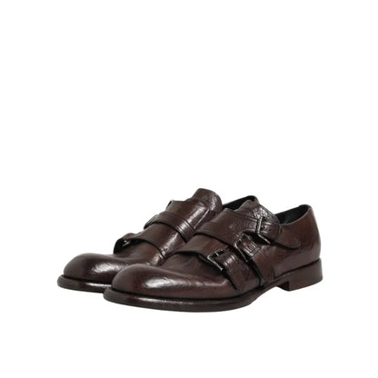 Dolce & Gabbana Brown Leather Monk Strap Formal Derby Shoes