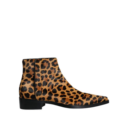 Dolce & Gabbana Brown Leopard Calf Fur Ankle Boots Shoes