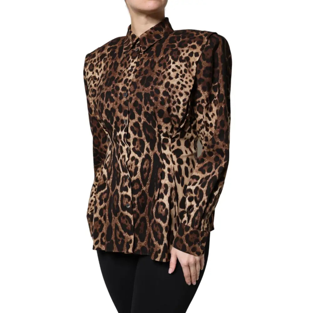 Dolce & Gabbana Brown Leopard Silk Button Down Coat Jacket