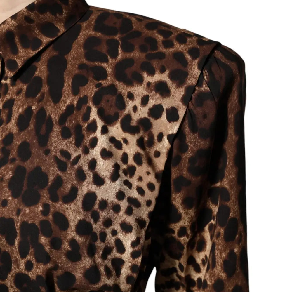 Dolce & Gabbana Brown Leopard Silk Button Down Coat Jacket