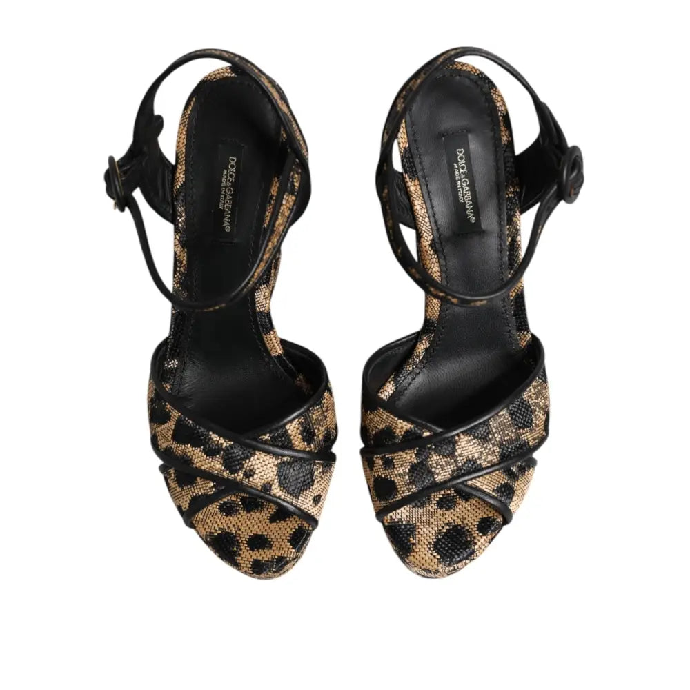 Dolce & Gabbana Brown Leopard Wedges Ankle Strap Sandals Shoes