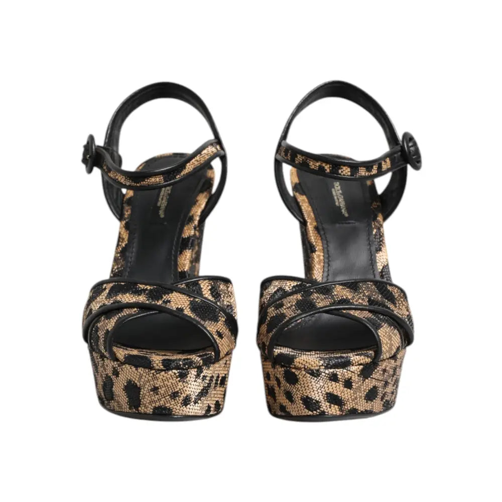 Dolce & Gabbana Brown Leopard Wedges Ankle Strap Sandals Shoes