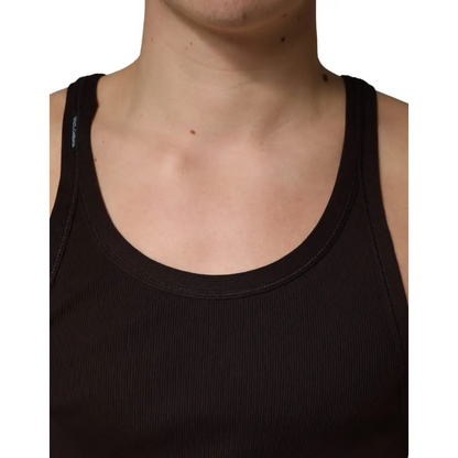 Sort Dolce & Gabbana sort ribbet tank top med rund hals og tynde stropper, 100% originale brands
