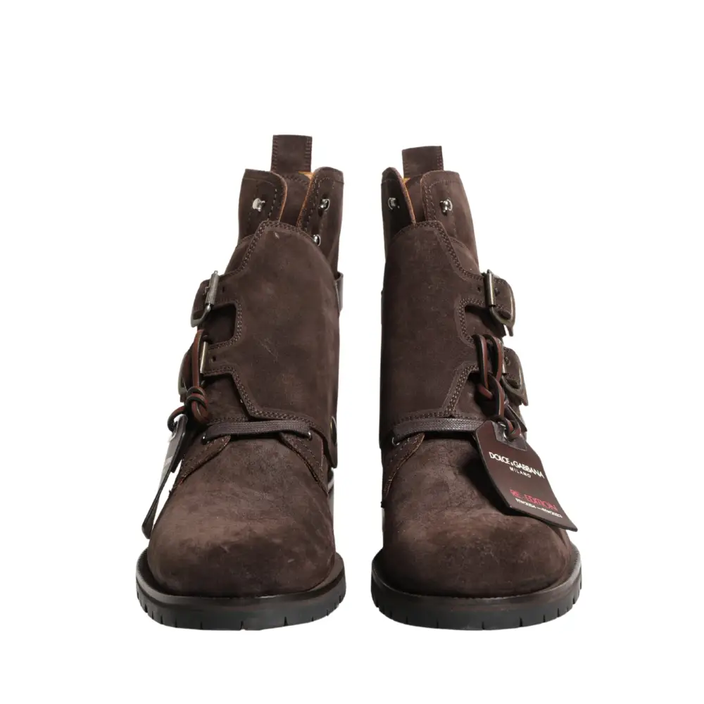 Dolce & Gabbana Brown Suede Leather Buckle Ankle Boots Shoes - Ankelstøvler