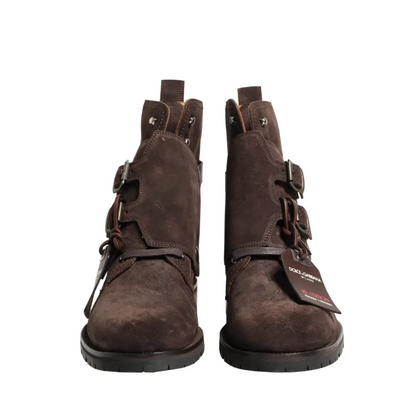 Dolce & Gabbana Brown Suede Leather Buckle Ankle Boots Shoes - Ankelstøvler