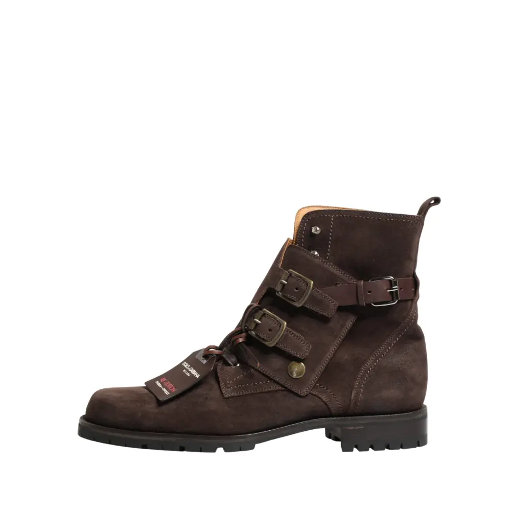 Dolce & Gabbana Brown Suede Leather Buckle Ankle Boots Shoes - Ankelstøvler