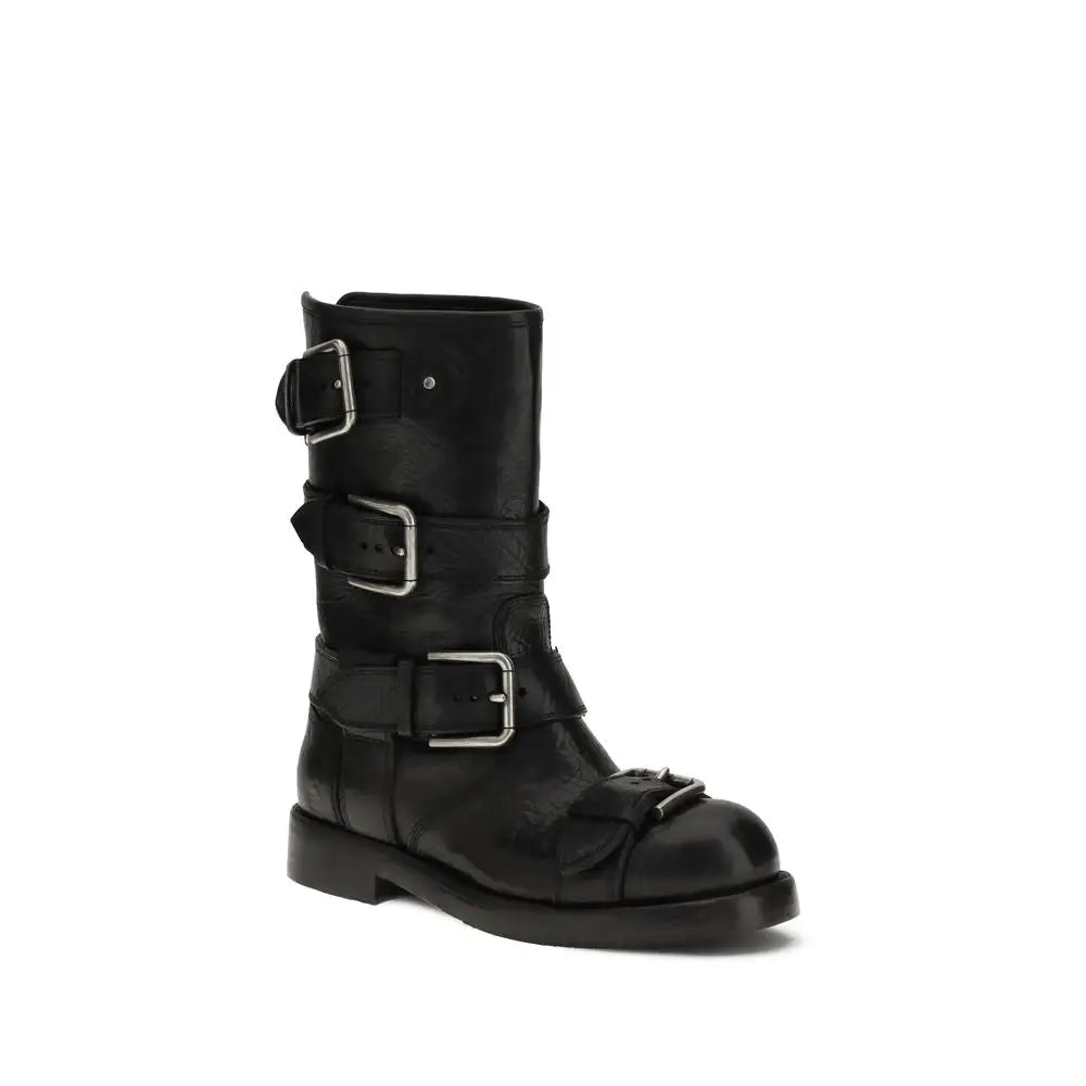 Dolce & Gabbana buckled leather boots in black med sølvspænder og forstærket tå