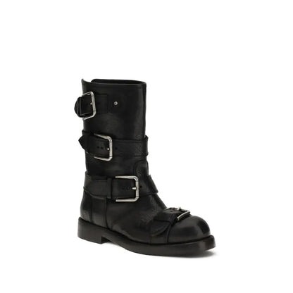 Dolce & Gabbana buckled leather boots in black med sølvspænder og forstærket tå